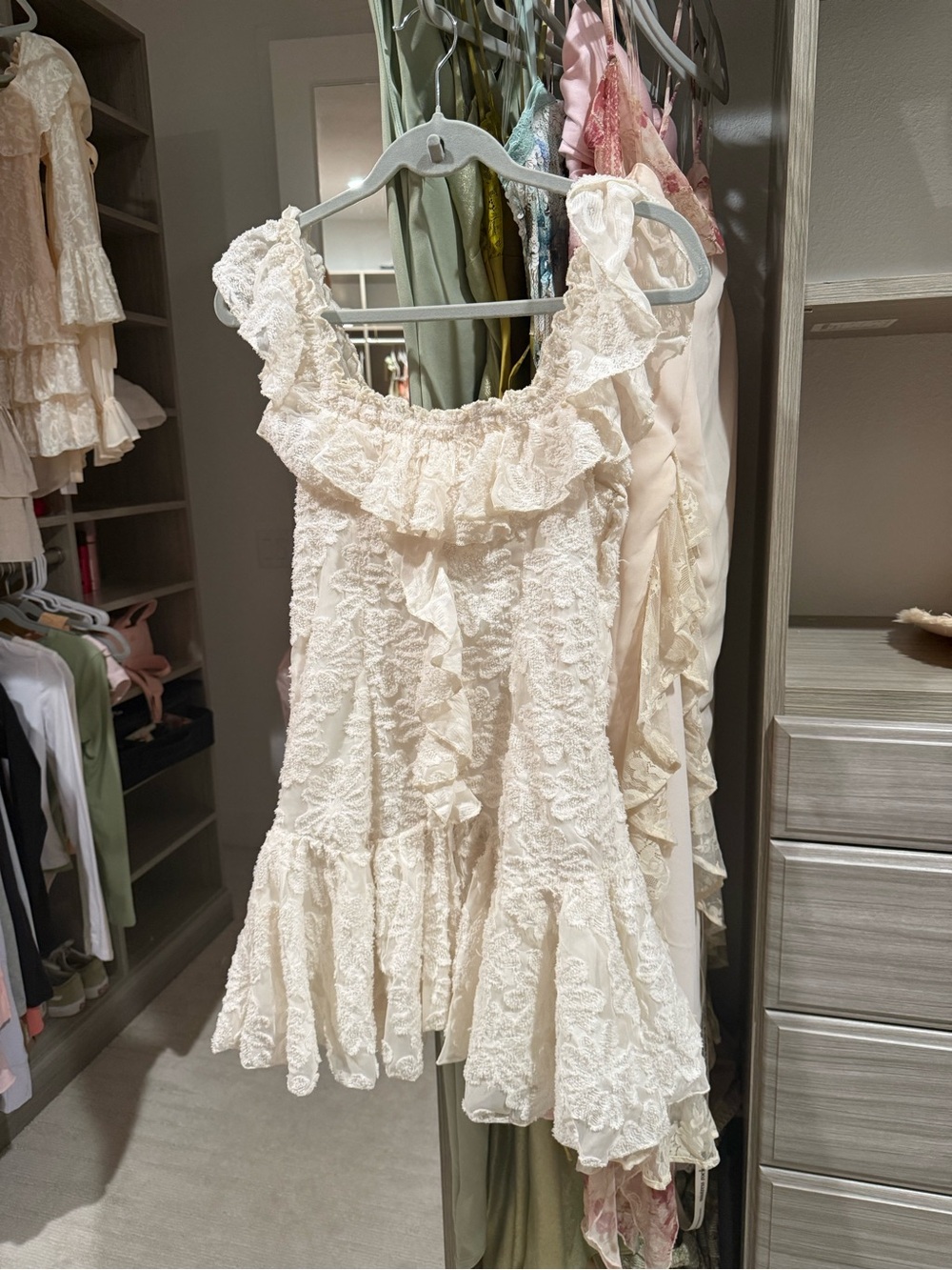 Missguided Cream Off-Shoulder Ruffle Mini Dress - Picture 4 of 5